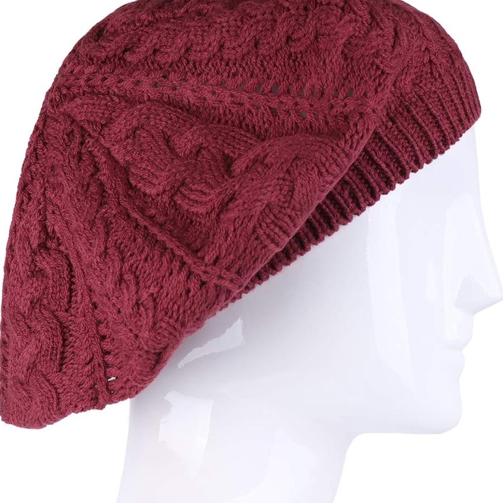 Lightweight Crochet Knitted Style Beanie Hat for Women, Slouchy Hat Burgundy - Picture 4 of 5